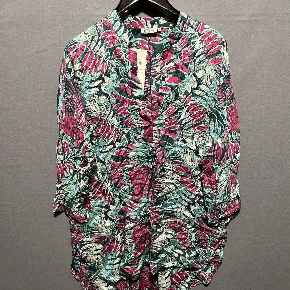 Masai Tunic Top Womens Large Multicolor Gubi Oversize Floral Tropical Leaf - Picture 3 of 6